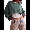 thumbnail image 3 of Sudadera Corta para Mujer, Cuello Redondo, Larga, Talla Grande, Otoño-Invierno 2025, Estilo Jersey Holgado. Verde Oscuro M, 3 of 8