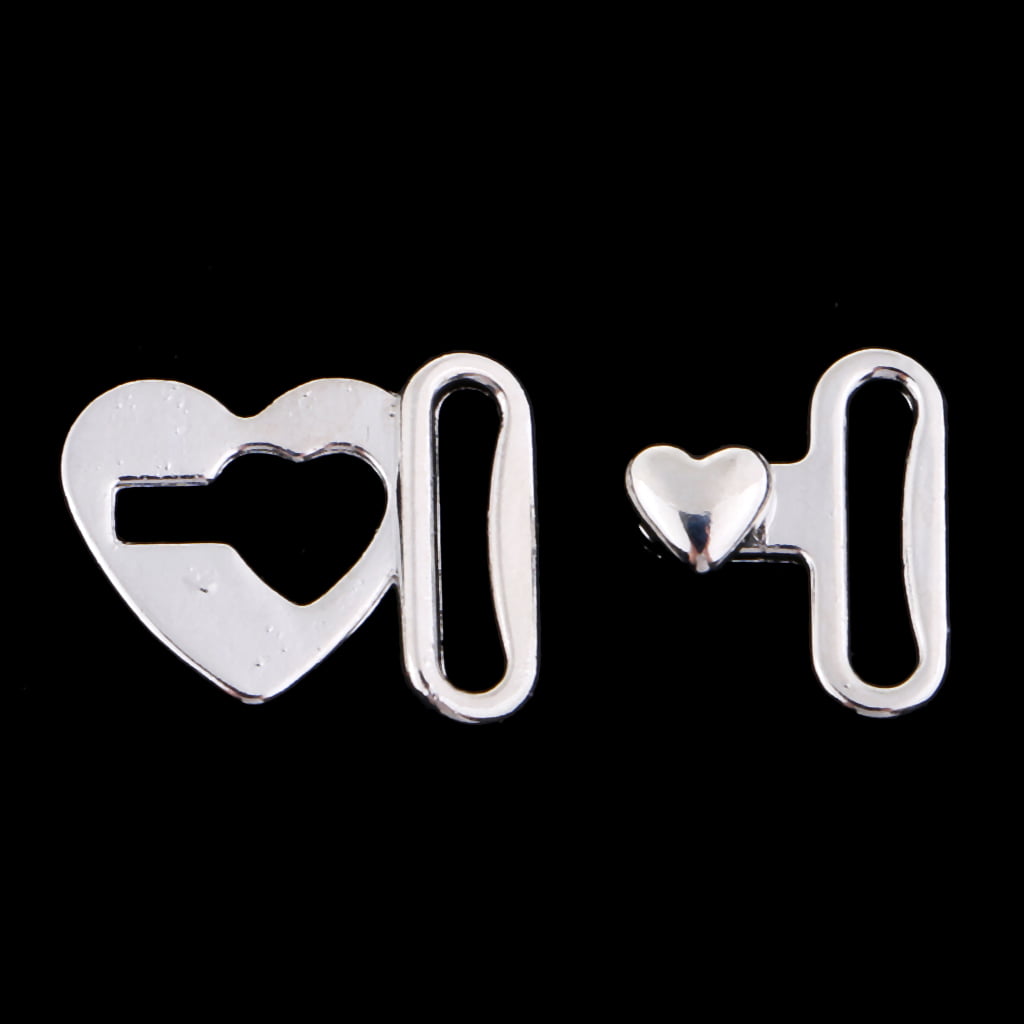 IPOTCH Set of 10 Heart Hook and Eye Fastener for Bra/Dress/Corset Sew On Hidden Button