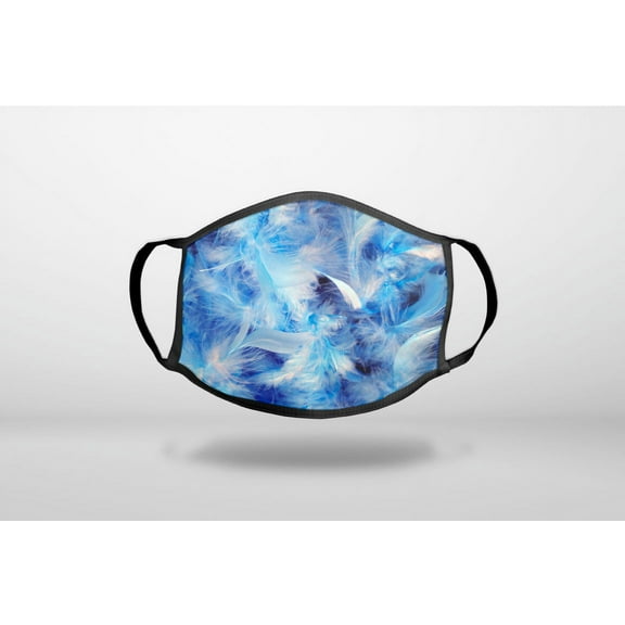 Blue Feathers - 3-Ply Reusable Soft Cloth Face Covering, Unisex, Cotton Inner Layer