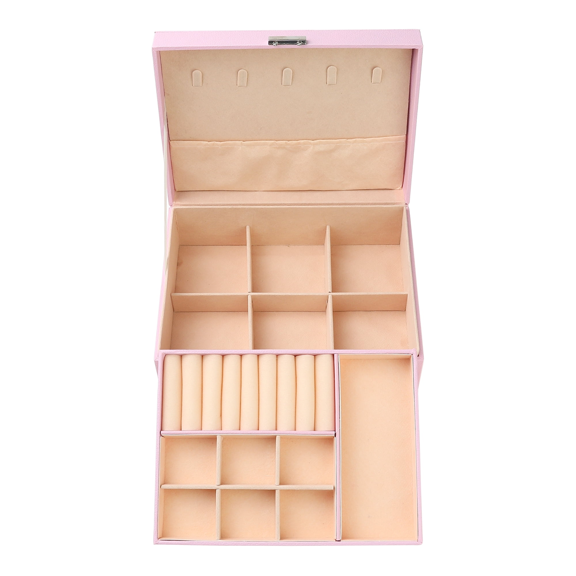 Unique Bargains Jewelry Box Small PU Leather Jewelry Organizer Case Storage Display Holder Pink