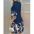 thumbnail image 3 of Vestido informal con estampado de plantas para mujer, estilo europeo y americano, cuello barco, para vacaciones, informal y recto., 3 of 4