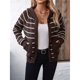 thumbnail image 5 of Suéteres Tipo Cárdigan A Rayas para Mujer, Ropa de Otoño, Blusas de Larga Informales A con Botones. Marrón S, 5 of 10