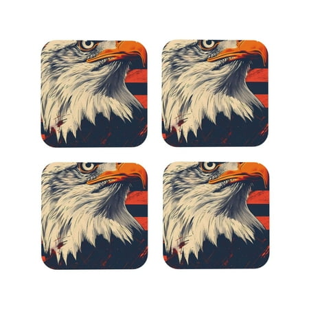 

Fuzoiu American Bald Eagle A Print Leather Coasters Set Drink Coasters Set of 4 for Tabletop Protection Durable PVC Coasters Home Décor and Housewarming Gift-Square