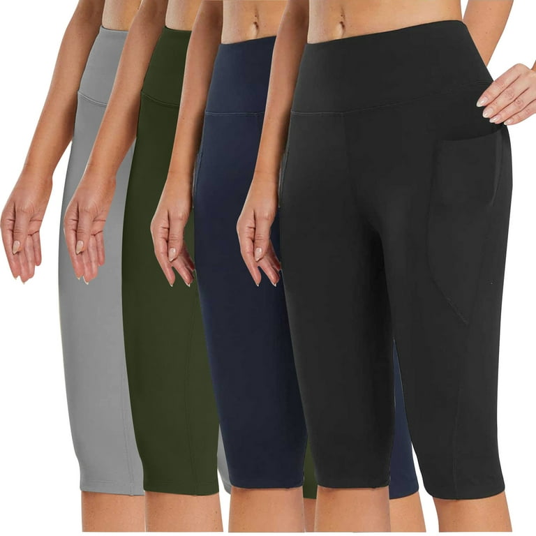 3 Pack Capri Leggings for Women with Slant Pockets - Solid Color