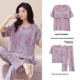 thumbnail image 4 of Conjunto de pijama de primavera y otoño para mujer, con almohadillas para el pecho, mangas cortas, corte holgado, ropa de casa fina, adecuada para uso exterior, 4 of 5