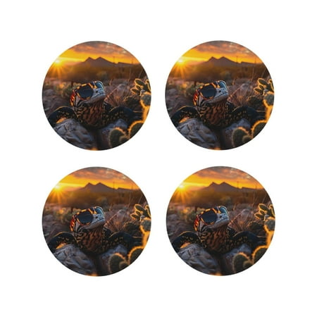 

Matuu Lizard With Sunglasses Sunset for Cup Coasters Set of 4 Leather Coasters Desk Coasters for Office Measures 4” x 4”-Round Shape