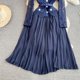 thumbnail image 5 of Vestido de empalme de encaje de solapa de manga larga de lujo ligero para mujer, vestido plisado de línea a Delgado, elegante, primavera y otoño, 5 of 5