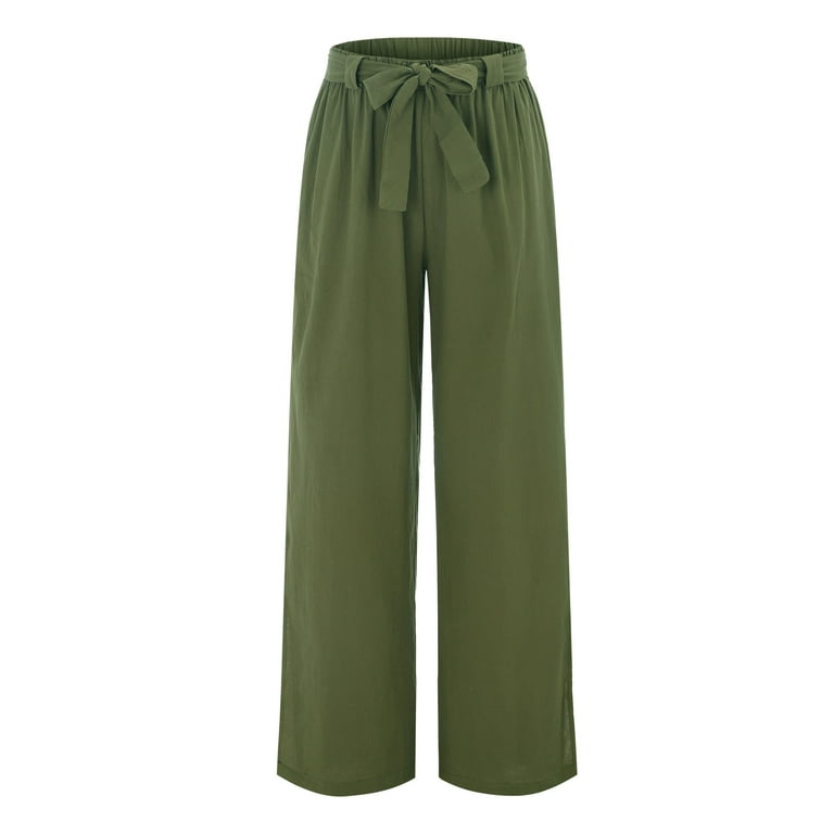 Womens Stretch Twill Cropped Wide Leg Pant High Waist Casual Pockets  Trousers