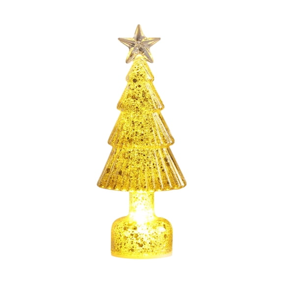 AUDeals ‌LED Lighted Tabletop Christmas Tree Small Sparkling Plastic & Ceramic Xmas Decor with Gold Illuminated Base, Festive Holiday Home Decor, Indoor Mini Tree for Desk, Shelf, or Mantel‌
