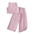 thumbnail image 6 of WAVSUF Kids Girls Outfit Sets 2 Piece Henley Tank Tops and Wide Leg Pants Strap Print Summer Daily Trendy Clothes Pink Size 5t, 6 of 9