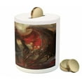 thumbnail image 3 of Fantasy World Piggy Bank, Devil Shadow with Wings Primary Opponent of Rising Hell Afterlife Image, Ceramic Coin Bank Money Box for Cash Saving, 3.6" X 3.2", Red Grey, by Ambesonne, 3 of 4