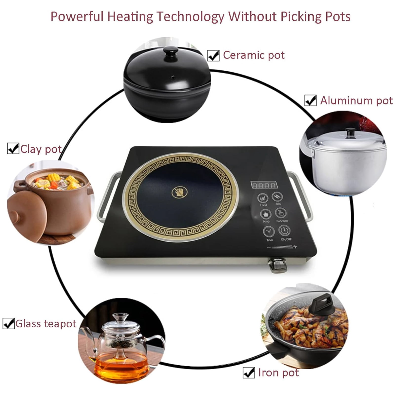DICEEVIL Electric Ceramic Stove, 3500W Electric Hot Plate Single Burner for Cooking, Portable Countertop Free Standing Stove Cooktop with 2 Handle, Touch Control Panel Adjustable Heating Power, Black