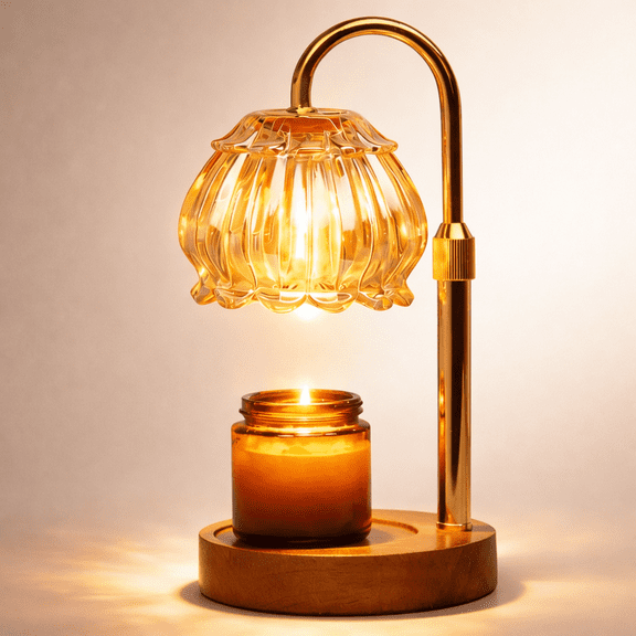 Vintage Candle Warmer Lamp with Timer, Wood Flower Design Electric Top-Down Wax Melter, Decorative Night Light for Bedroom Living Room Office