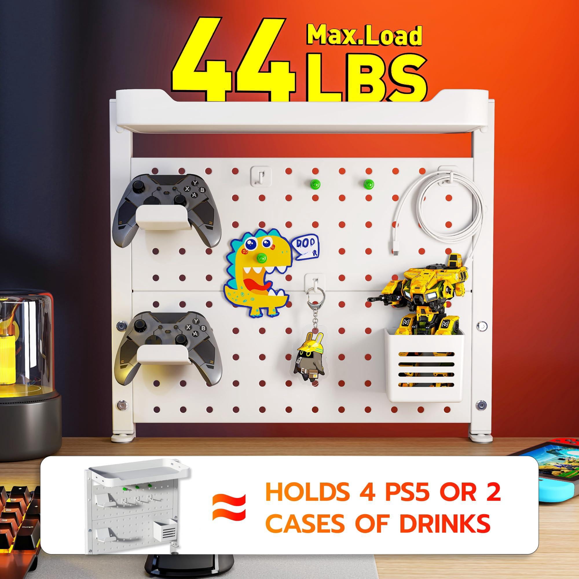 Clamp On Desk Pegboard With 16 Inches Organizer Shelf  Adjustable Above Or Under Storage Holds 44 Lbs Magnetic Metal Peg Board For Office And Gaming Accessories White