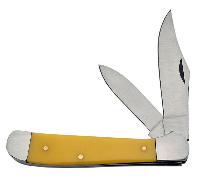 FOLDING POCKET KNIFE 4" Yellow 2 Blade Stainless Steel Classic