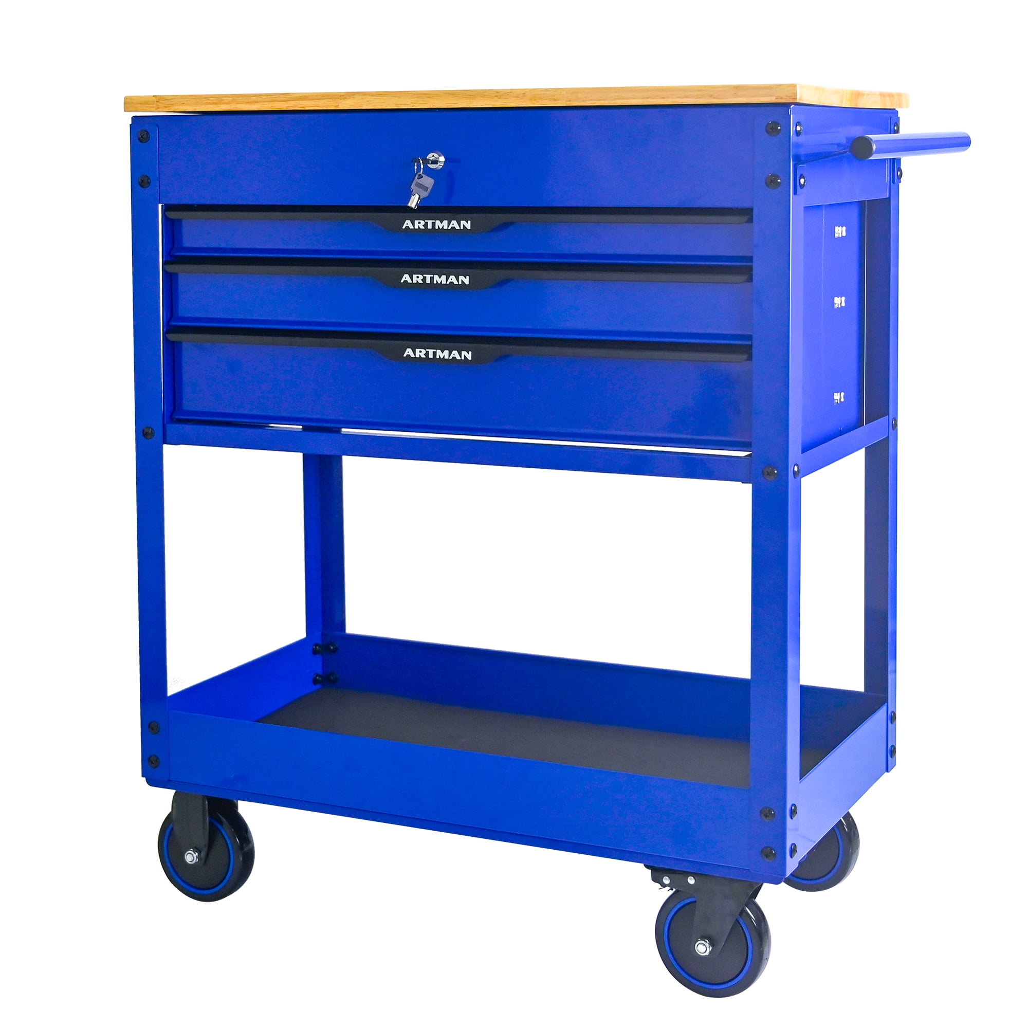 ARTMAN 3 Drawers Rolling Tool Cart, Utility Tool Box with Wheels Wood Top Mechanic Tool Storage Organizer Cabinet, Tool Chest for Garage, Warehouse, Workshop, Repair Shop