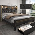 thumbnail image 1 of SIBEDS Bed Frame with Bookcase Storage Headboard and 2 Drawers PU Black Upholstered Tufted Wingback Beds, Full, 1 of 9