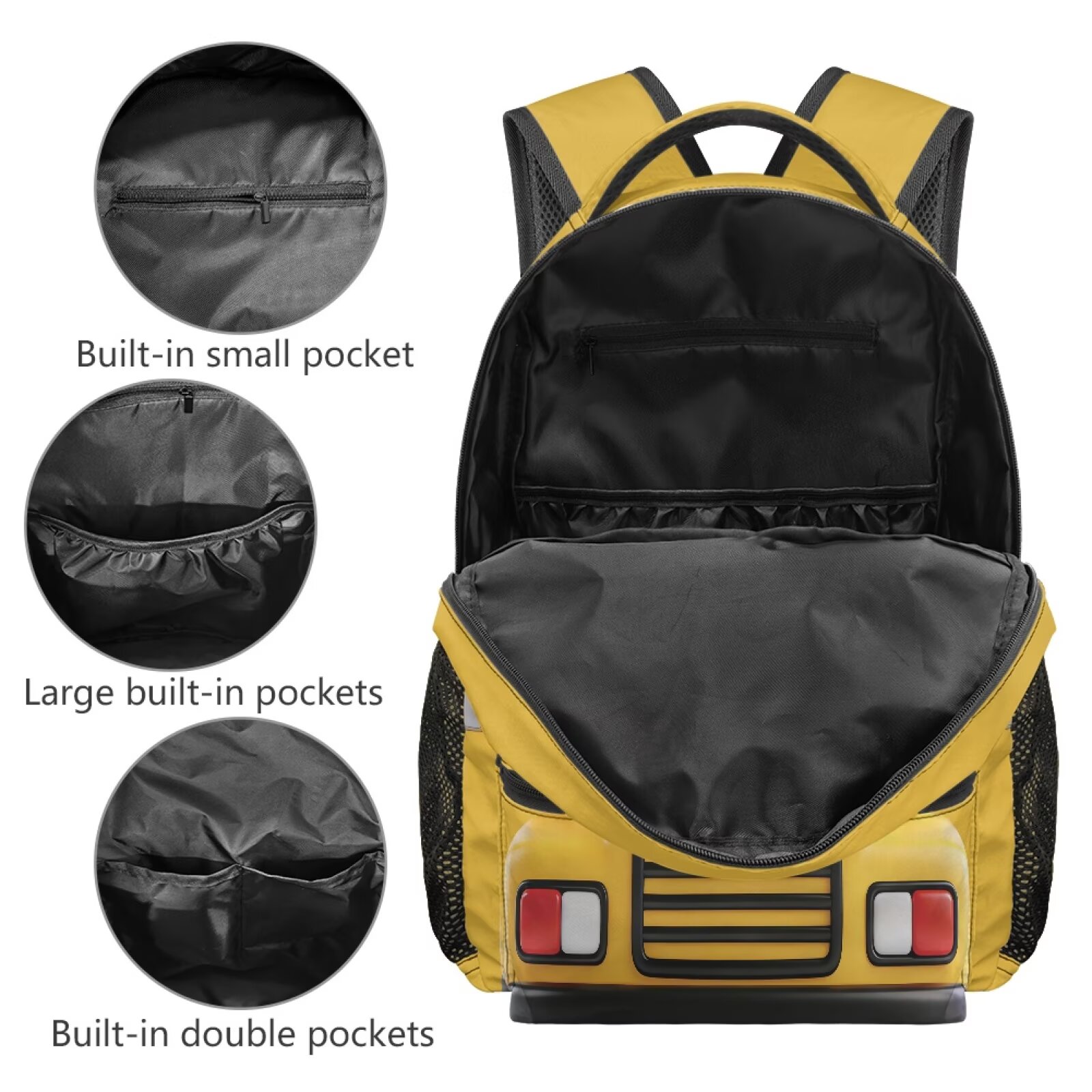 Mochila escolar para niños y niñas, estudiantes de primaria, vehículos de autobús escolar, liviana, resistente al agua, poliéster, 16 pulgadas, con múltiples bolsillos 6