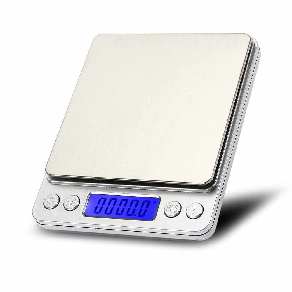 i2000 3kg 0.1g Mini Digital Scale with Tray-Silver Battery Powered 