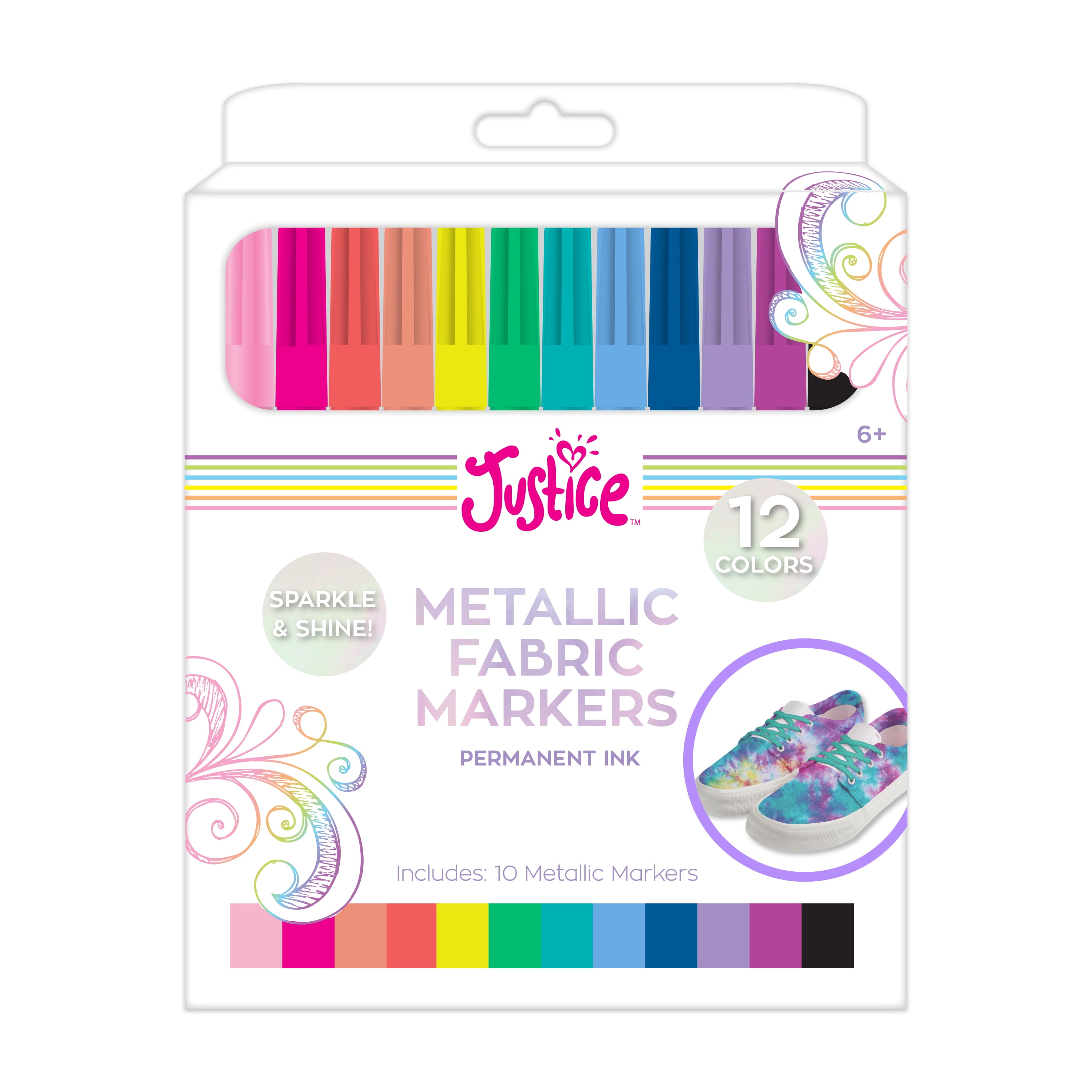 Justice Metallic Permanent Fabric Markers, 12 Count