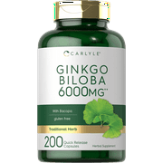 Ginkgo Biloba Capsules | 6000mg | 200 Count | by Carlyle