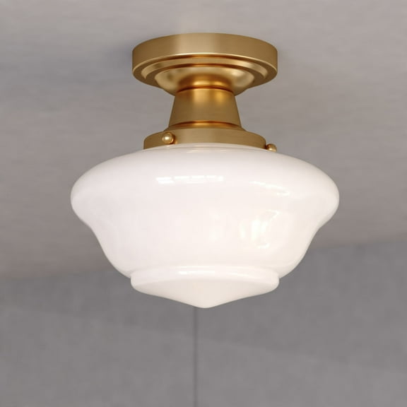 Eastgate 8.75-in W Gold Brass Traditional Semi Flush Mount Ceiling Light White Schoolhouse Glass
