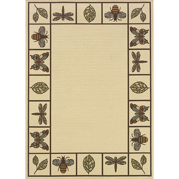 Moretti Wordhaven Area Rug 2266W Ivory Boxes Leaves 5' 3" x 7' 6" Rectangle