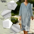 thumbnail image 5 of COEQINE Plus Size Women's Dress 3/4 Sleeve Wrap V-Neck Midi A Line Loose Fit Boho Chic Dress for Women, Comfortable Linen Look Casual Sundress, Size 2XL, Blue Tropical Flower, 5 of 6