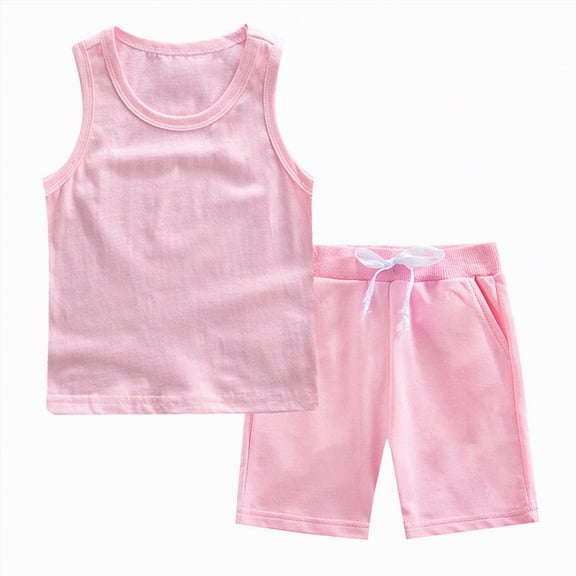 Hessimy Toddler Boy Summer Clothes Print Short Sleeve T-Shirt Top Elastic Waist Shorts Set Casual Outfit 2PCS(Pink,6-7 Years)