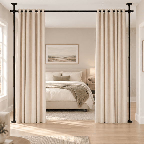 Room Divider Curtain Rod No Drill, Adjustable 47.2-118.1in(H) 31.5-70.9in(W), Heavy Duty Floor to Ceiling Tension Rod for Room Separation, Black