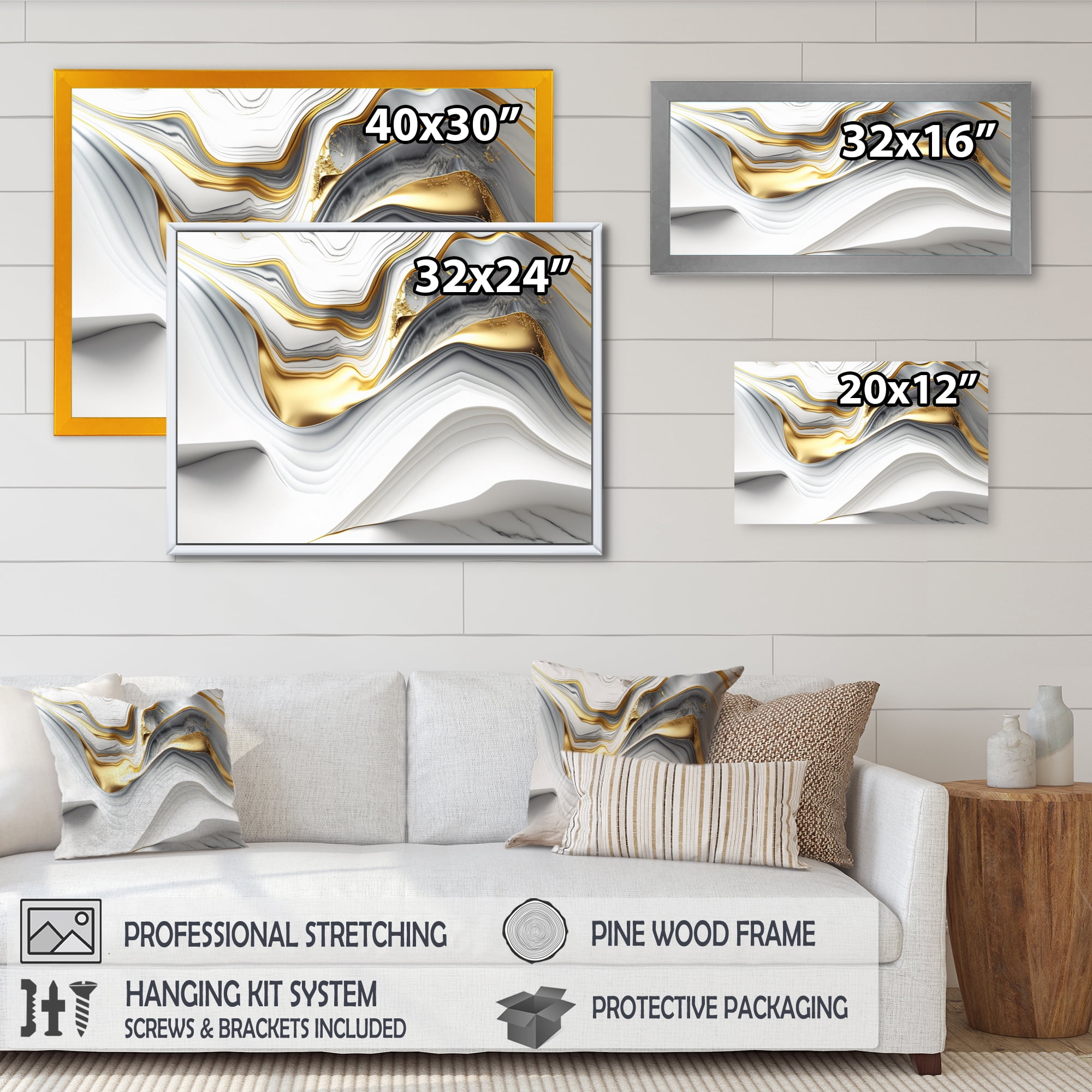 Designart Abstract Geode Waves Grey V Canvas Wall Art