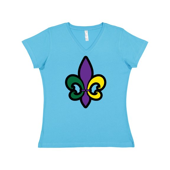 Inktastic Fleur De Lis Mardi Gras Holiday Women's V-Neck T-Shirt