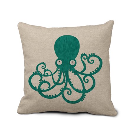 cover pillow square zippered Square Pillow  Popeven Green  Cover Octopus Burlap