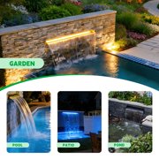 with lid Waterfall Pool Fountain, LONGRUN Stainless Steel Waterfall Spillway for Pools and Ponds - 35.4 Wide Decorative Water Feature for Swimming Pools, Koi Ponds and Garden