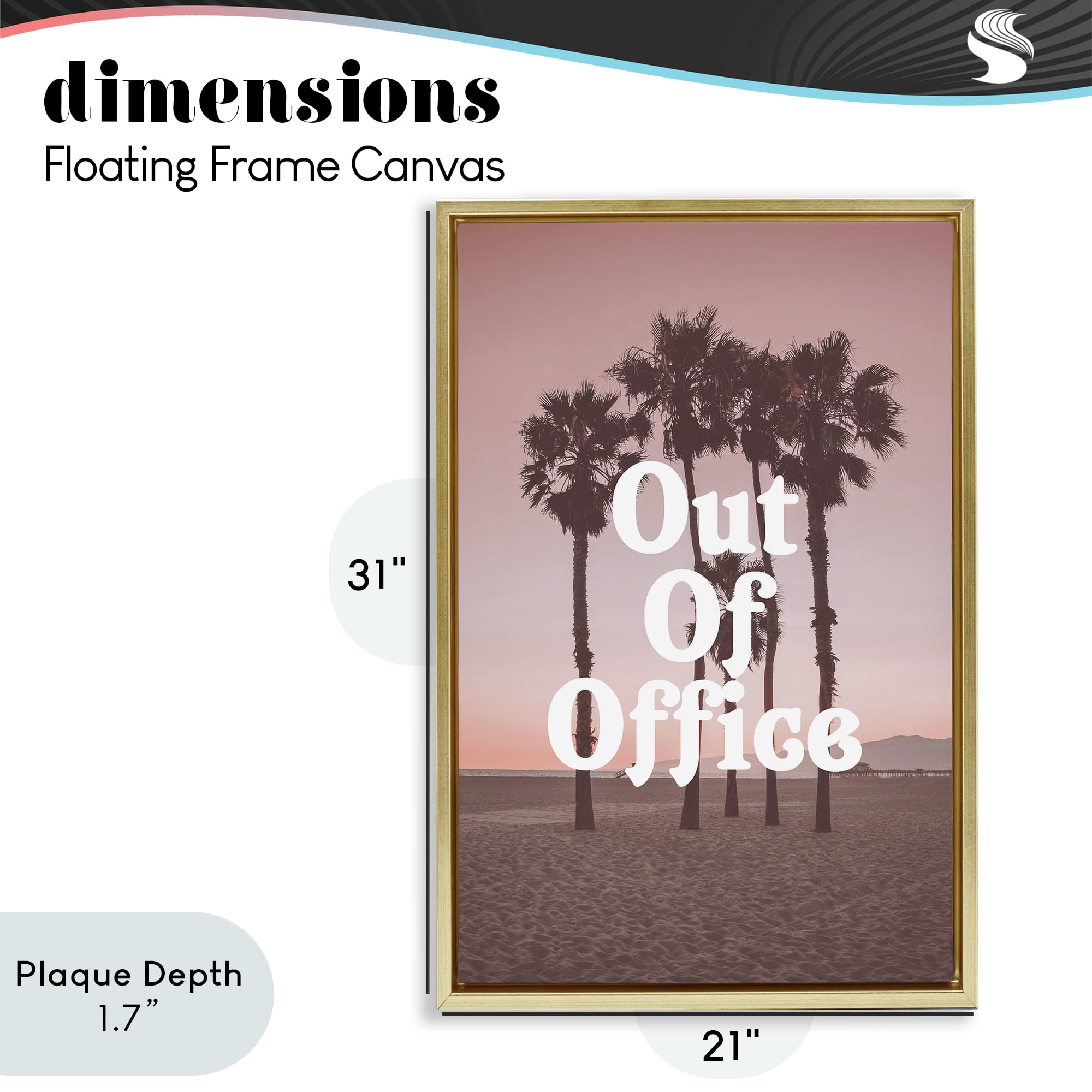 Stupell Industries Pink Tropical Out Of Office Gold Framed Floater Canvas Wall Art, design by Lil' Rue