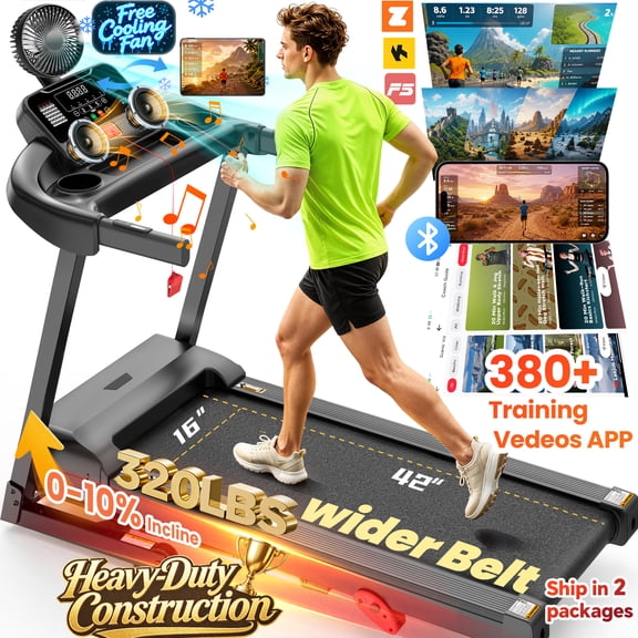 300 lbs Capacity Treadmill for Home, 3.5HP Folding Treadmill w/ 71 Preset Workouts, APP with Free Train Courses, Dual HiFi Speakers, Exercise Equipment for Walking, Jogging, Running