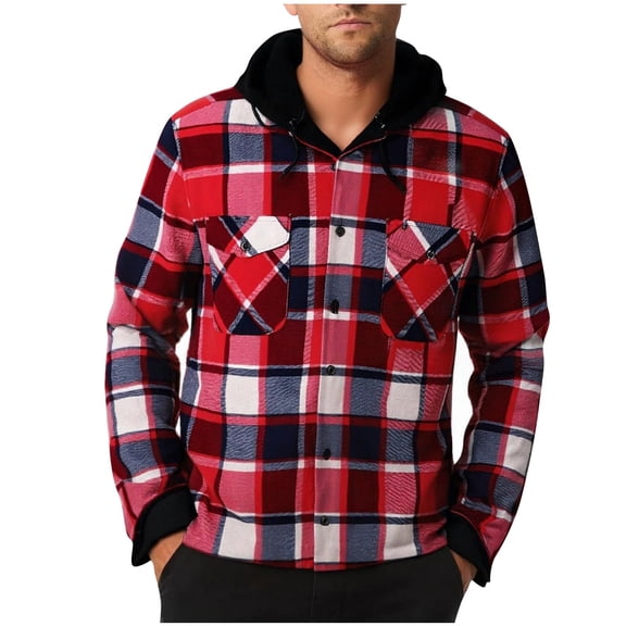 zfhfof Mens Flannel Jacket Plaid Sherpa Fleece Lined Hoodies Button Down Long Sleeve Shirt Jackets Winter Outdoor Warm Coats with Pockets