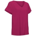 thumbnail image 5 of MIXUE Boho Tops For Women Summer Solid Color V Neck Short Sleeve Casual Soft T Shirts Sportswear,Red,XL, 5 of 9