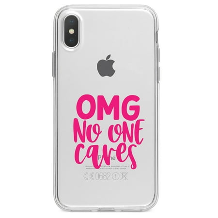 DistinctInk Clear Shockproof Hybrid Case for iPhone XS Max (6.5 Screen) - TPU Bumper Acrylic Back Tempered Glass Screen Protector - OMG No One Cares - Hot Pink