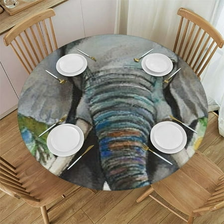 

Patifu Elephant Flowers Round Tablecloth Stain-Resistant & Washable Ideal for Indoor and Outdoor Use 100% Polyester for Picnic Dining Kitchen Farmhouse Table Cover 46 -50