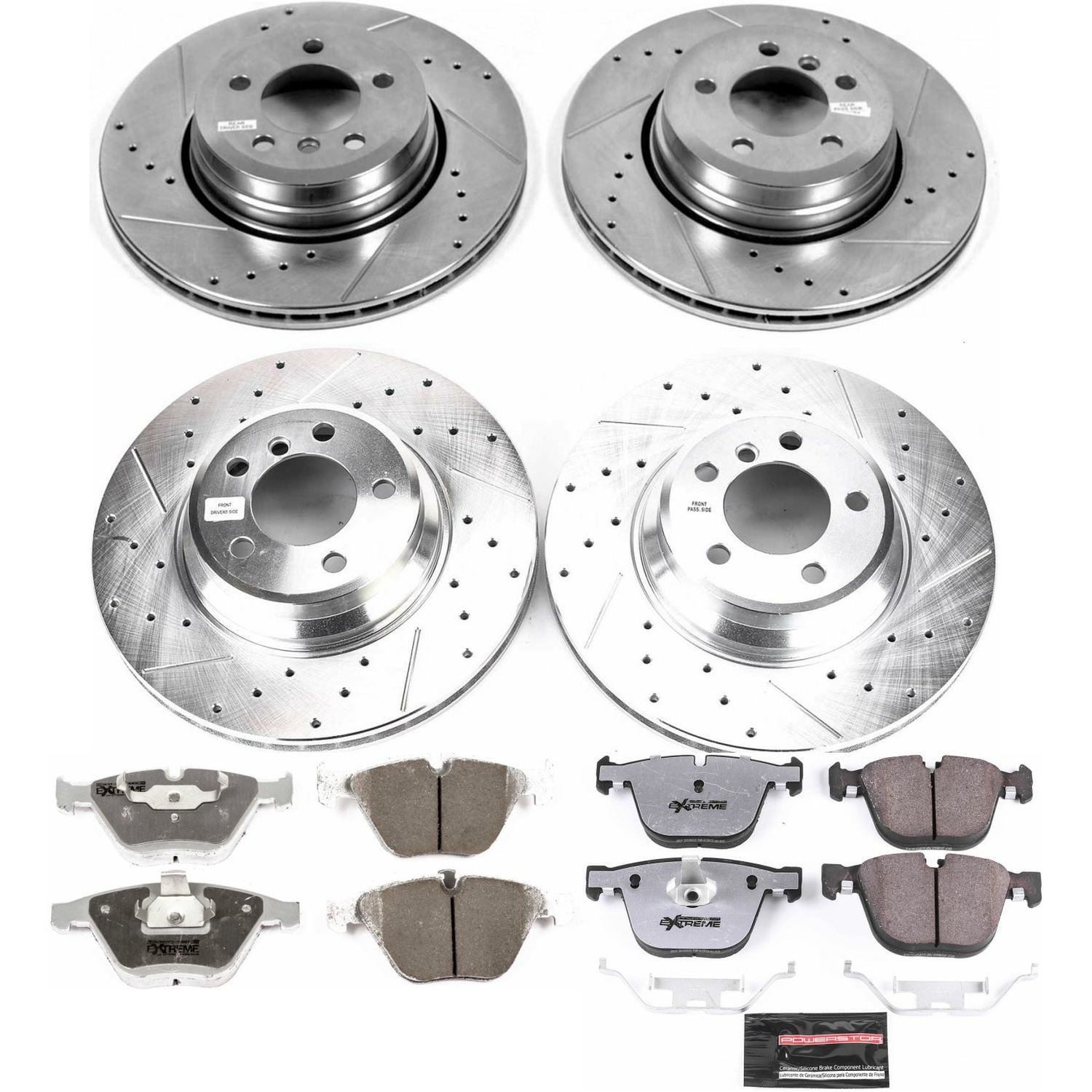 PowerStop Front and Rear Z26 Street Warrior Carbon-Fiber Ceramic Brake Pad and Drilled and Slotted Rotor Kit Fits: BMW Select Models K4479-26