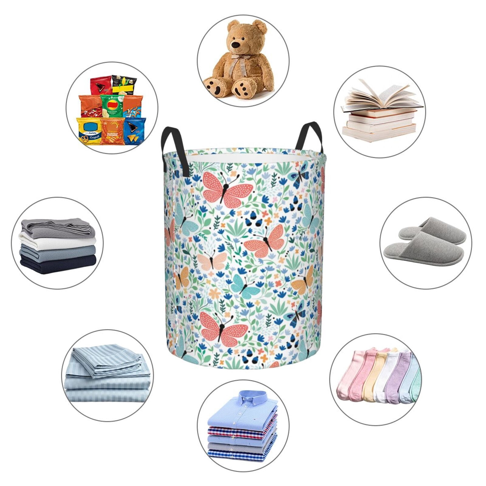 Large Laundry Basket with Handles - Butterflies A Kids Baby Dirty Clothes Laundry Hamper for Bedroom Aesthetic
