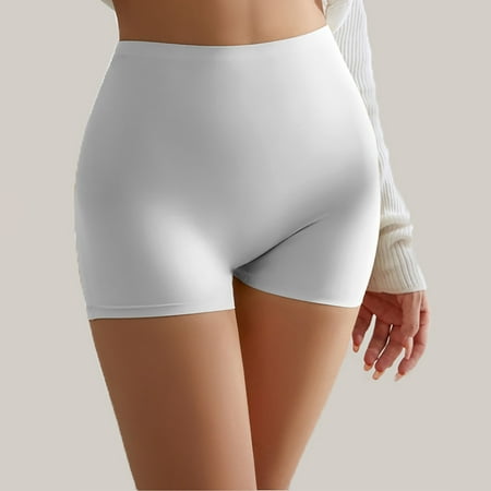 IDALL Shapewear Tummy Control Seamless Underwear for Women Panties Non Crimping Cotton Silk Wearable Leggings Shapewear Shorts Anti Chafing Underwear White XL