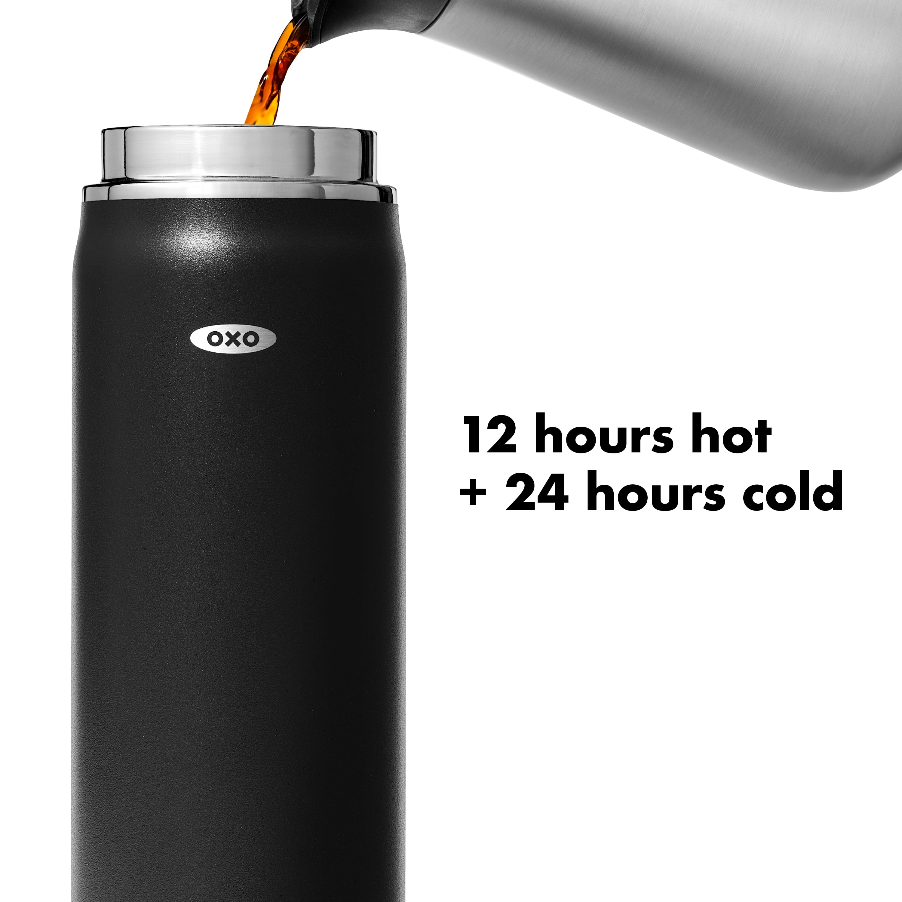 OXO Strive Insulated Water Bottle, 40 oz, Onyx, with Handled Lid