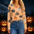 thumbnail image 5 of IYYVV Womens Halloween Shirts Long Sleeve Crewneck Casual Dressy Tops Funny Ghost Pumpkin Graphic Halloween Fall Fashion Top Orange L, 5 of 7
