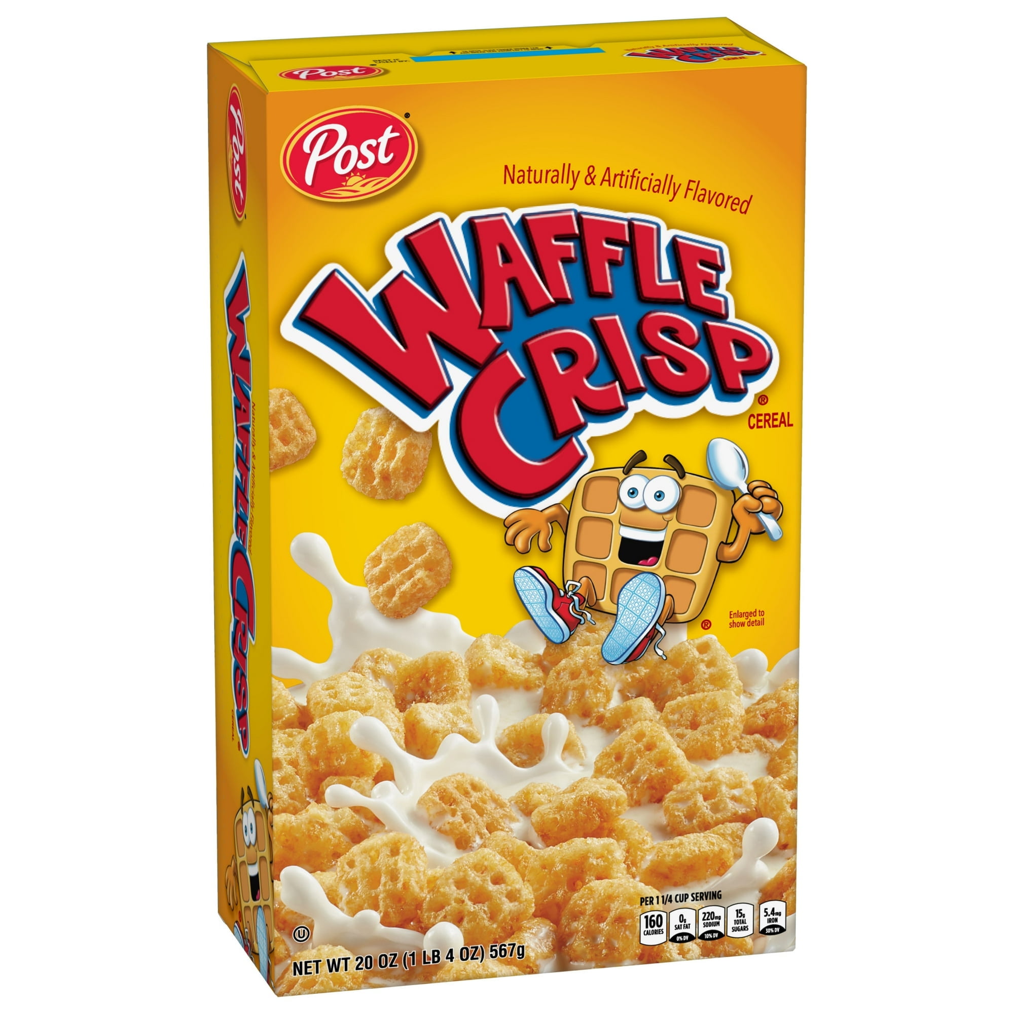 Post Waffle Crisp Breakfast Cereal, Sweetened Waffle Shaped Cereal, Crunchy 20 oz (Pack 4)