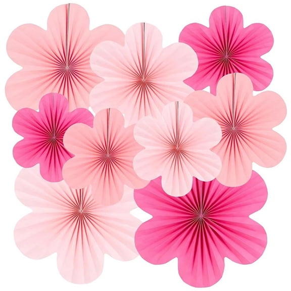 Slccxzc 9pcs Pink Paper Flower Fan Set Wall Backdrop Hanging Party Decorations