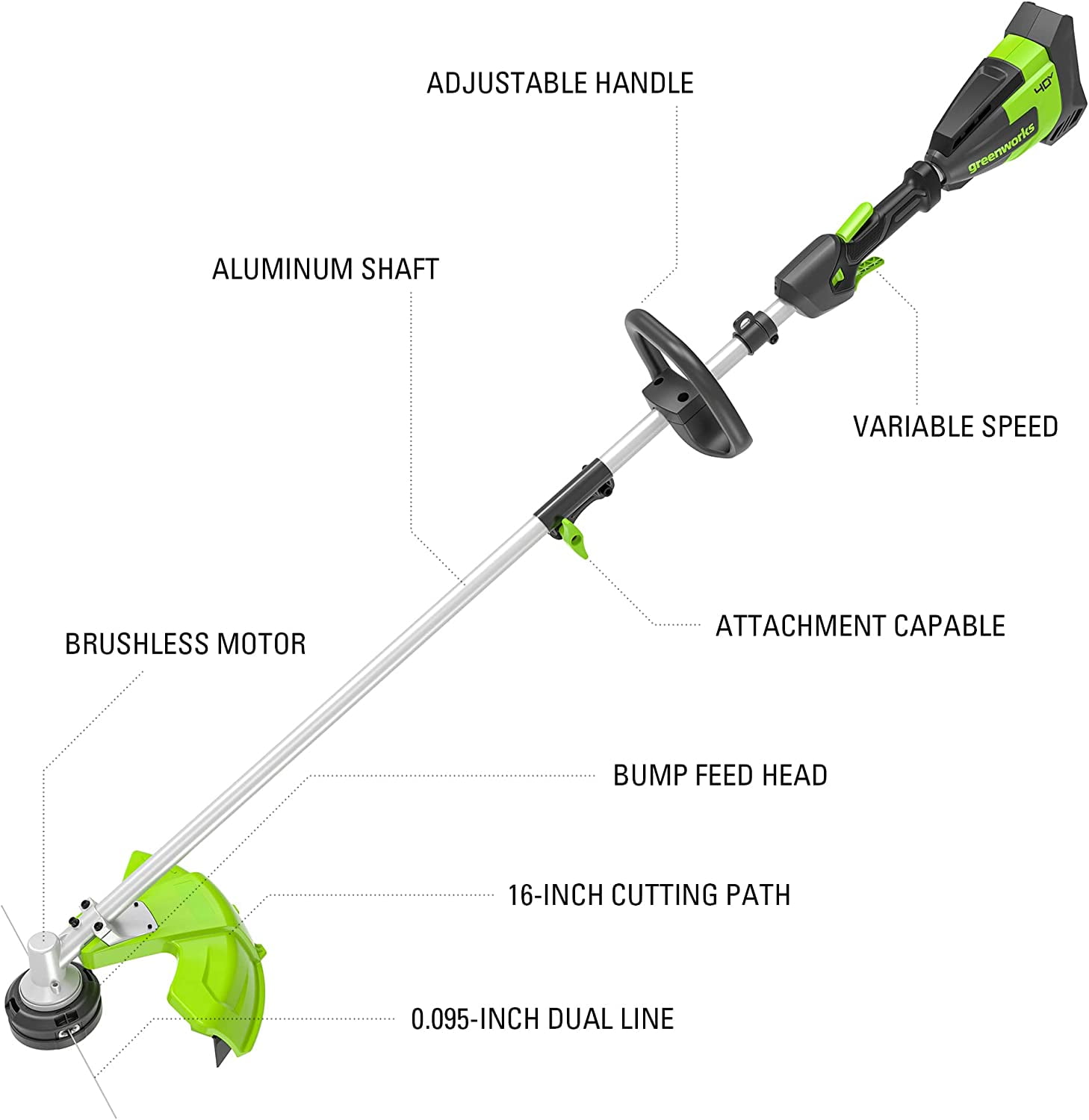 Greenworks 40V Brushless 16" Attachment Capable String Trimmer + Brushless 550 CFM/130 MPH Blower Combo Kit with a 4.0 Ah Battery and 2A Single Port Charger