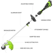Greenworks 40V Brushless 16 Attachment Capable String Trimmer + Brushless 550 CFM/130 MPH Blower Combo Kit with a 4.0 Ah Battery and 2A Single Port Charger