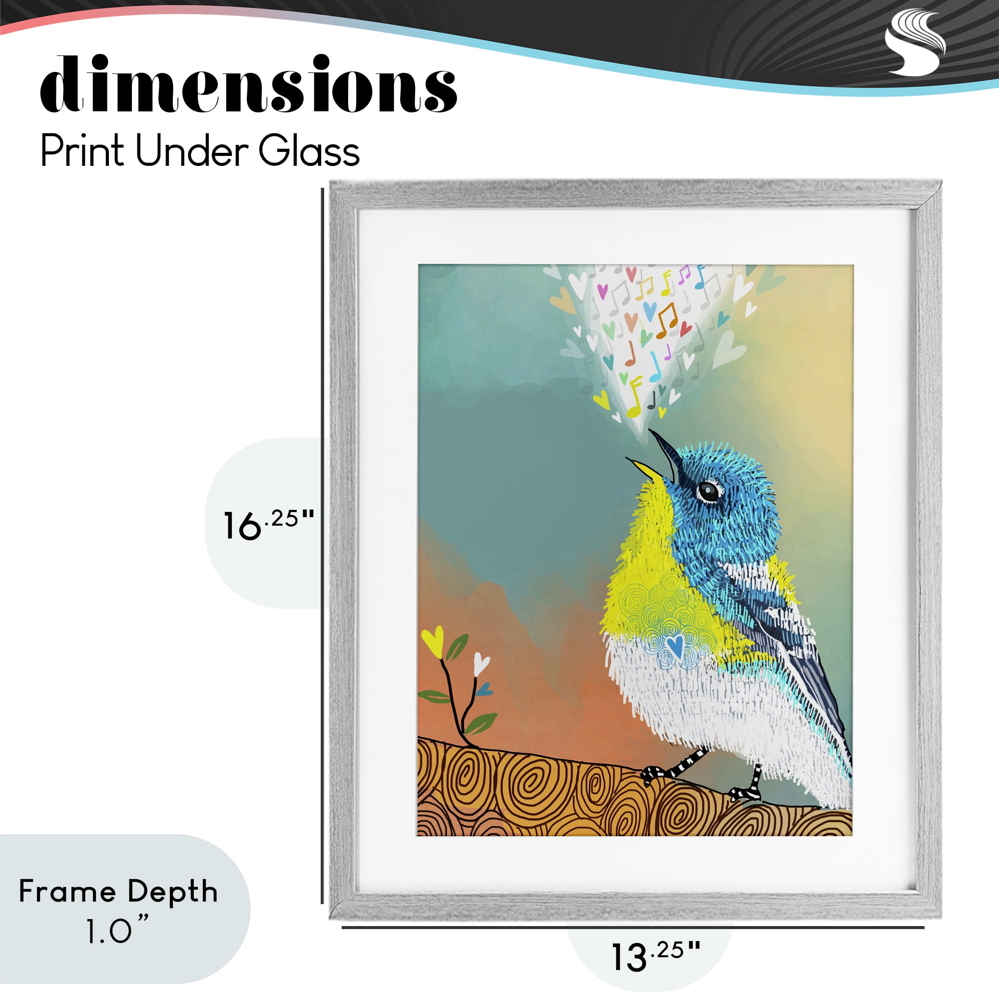 Stupell Industries Dream Chaser Songbird Gray Framed Print Under Glass, design by Suzanne Millius